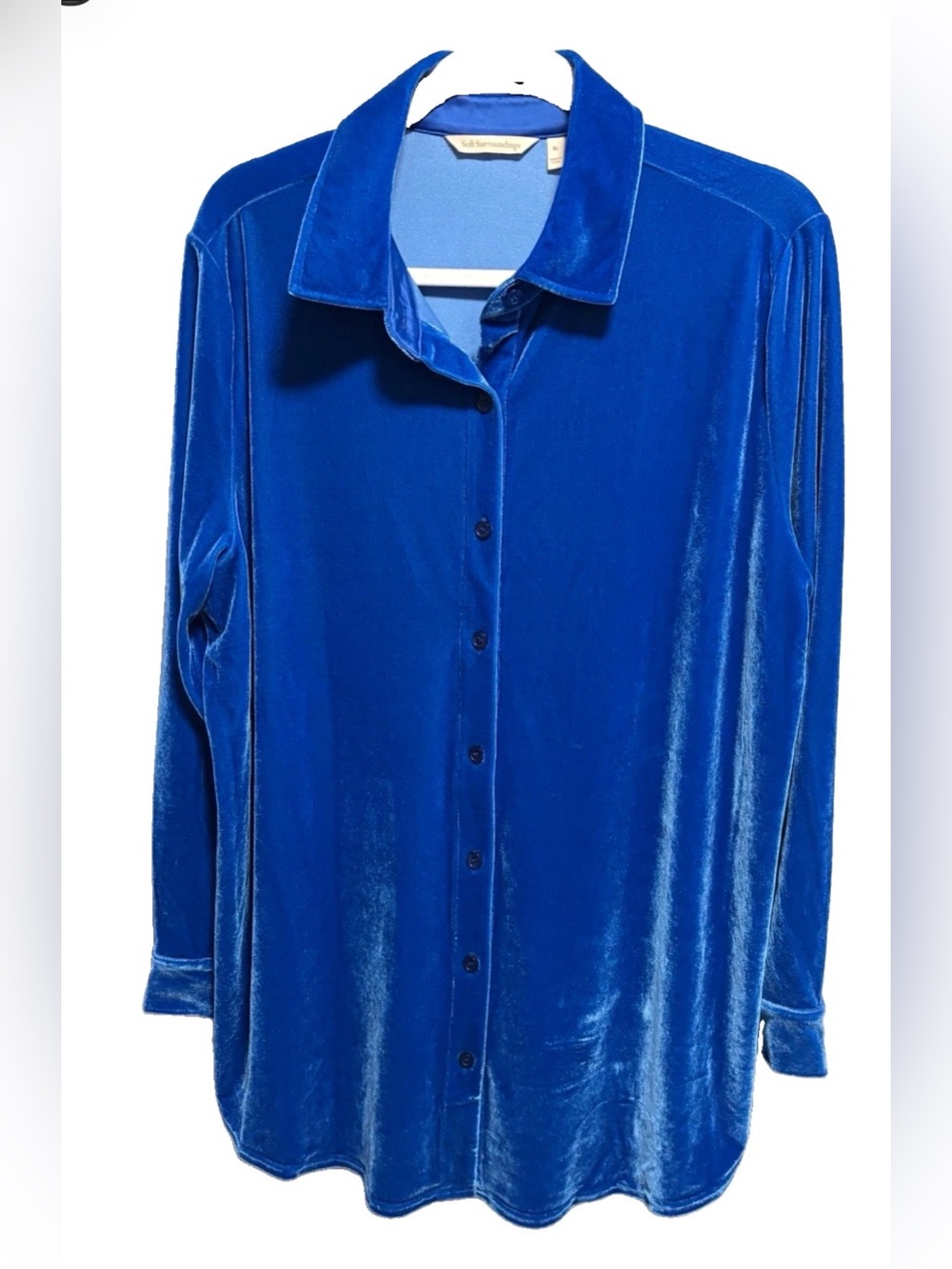 Soft Surroundings Velvet Button-Front Tunic - Cobalt Blue